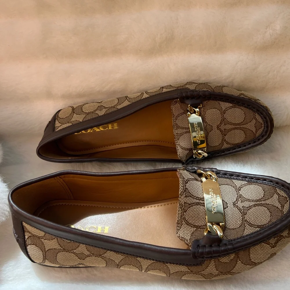 Coach Tan and Brown Loafers with Gold Detail - Picture 4 of 5